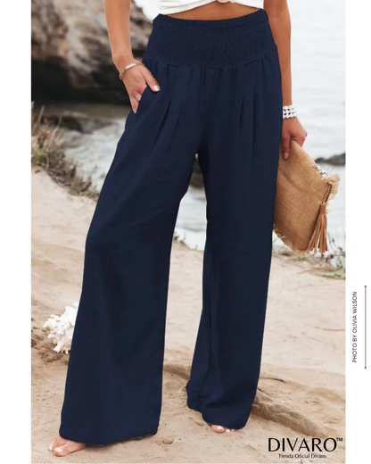 Coral - Pantalones Pierna Ancha Algodón y Lino
