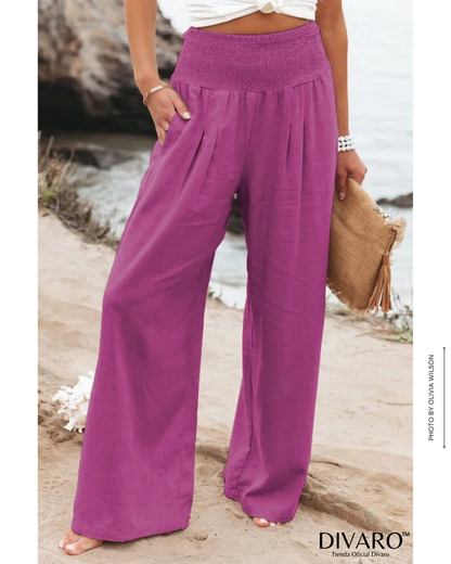 Coral - Pantalones Pierna Ancha Algodón y Lino
